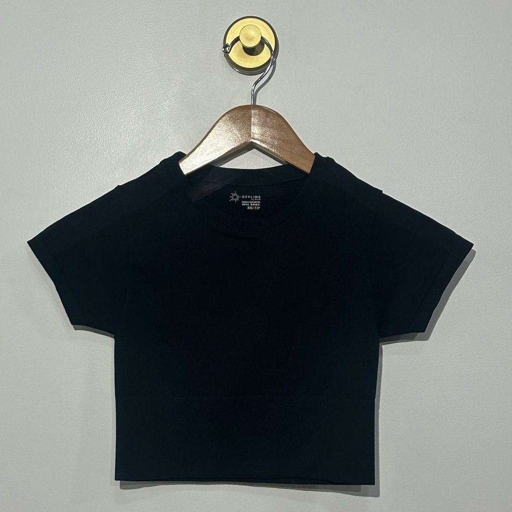 OFFINE By Aerie Sidewalk Seamless Cropped T-Shirt True Black